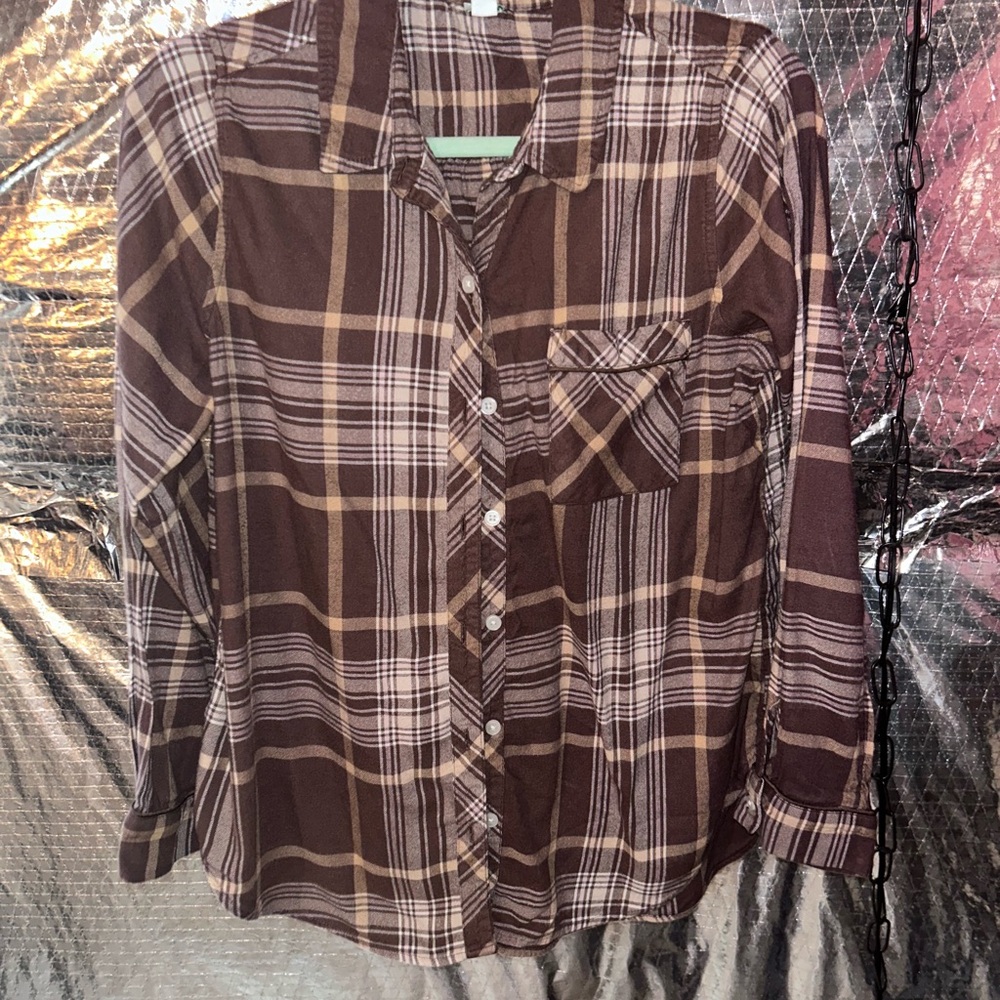Aerie Brown and Tan Plaid Top
